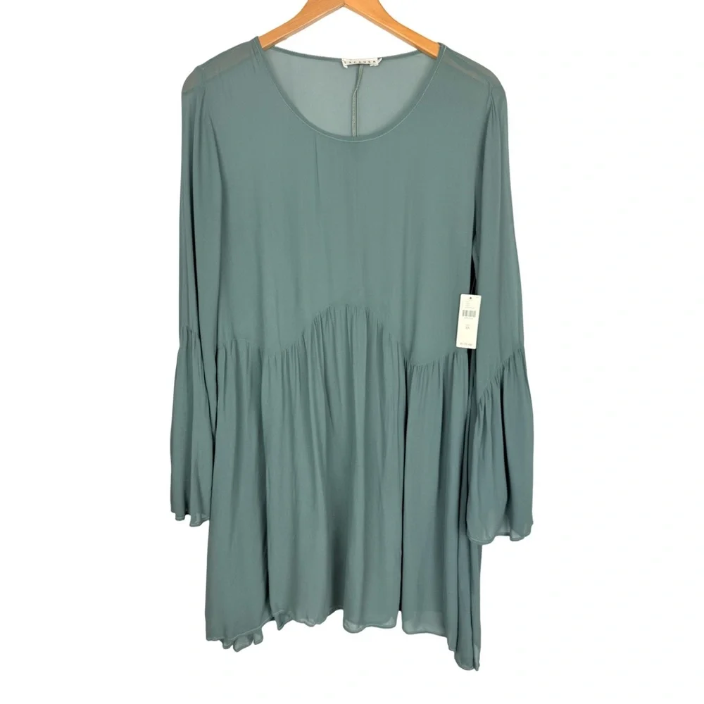Lacausa Anthropologie Sheer Babydoll Flowy Boho Dress Sage Green Oversized NWT - Picture 1 of 9
